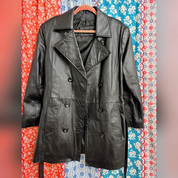 NWOT.  Amalfi Leather double breasted womens jacket.   Size M.  (686) - Picture 1 of 6